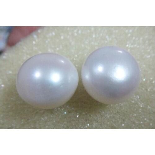 Pair of Natural South sea Genuine white near round AAAA pearl Stud earring