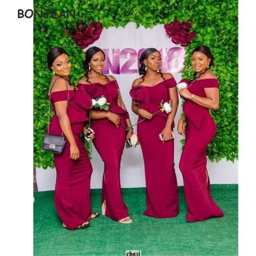 Mermaid African Off The Shoulder Bridesmaid Dresses Elastic Satin Black Girls Bridesmaid Dress Wedding Party Dress for Womens