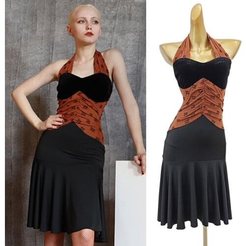 Summer Latin Dance Dress Backless Practice Clothes Women Party Prom Sexy Dress Tango Costume Rumba Salsa Dress Halter VDB3291