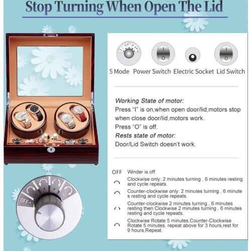 4 Automatic Black Baking Finish Watch Winder with LED Light 6 Storage Case 10 Modes For Mechanical Watch collectors 2021 new