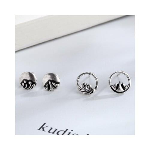QIMING Couple Silver Moutain Earring Men Women Fashion Jewelry Lover Gift Vintage Hiking Moutain Vintage Stud Earrings Bijoux