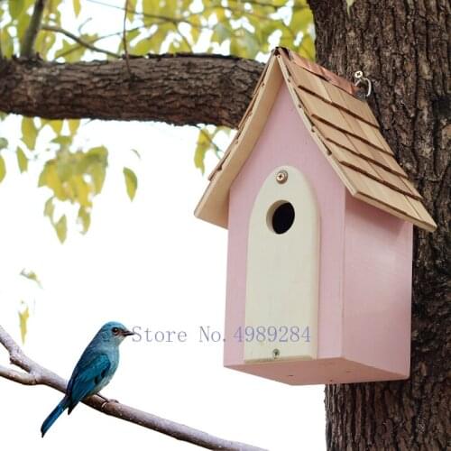Pink little house Birds nest Bird house Outdoor garden patio accessories Breeding house Keep warm in winter bird tent hanging