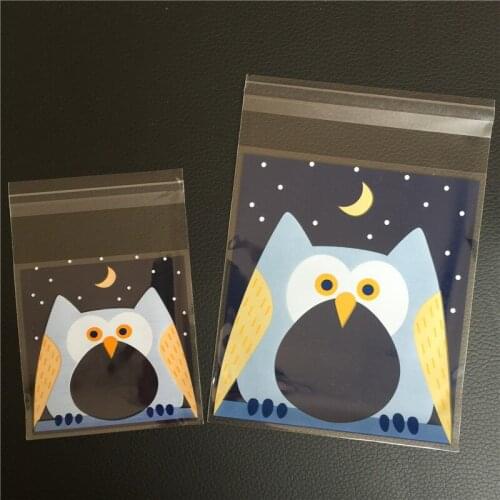 2 sizes 100pcs Owl Cookie Bag Self-adhesive Plastic Cookie Bags Party Gift Bags Christmas Cookie Packaging