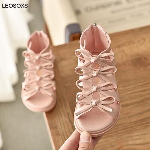 Girls' Sandals 2021 Summer New Childrens Hollow Back Zipper Princess Shoes Fashion Soft Soled Open Toe Roman Sandals