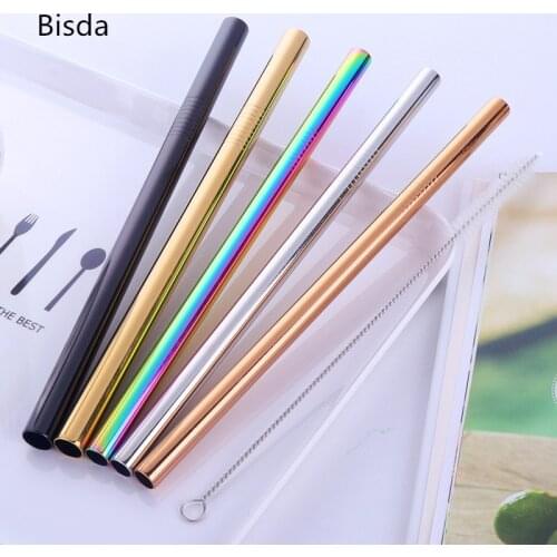 100pcs Stainless Steel Straws Bubble Tea Diameter 12mm/10mm Reusable Drinking Straw Milk Tea Rainbow Metal Straw With Brush