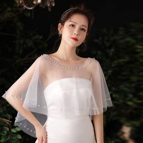 Tulle Wedding Wrap Beaded Bridal Wrap Short Dress Cape