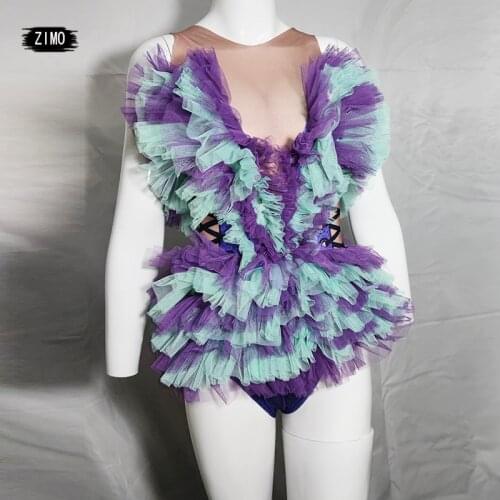 Party Sexy Mesh Tutu Dresses Ball Gown Tulle Dress for Women club bar Stage pole dance clothing Pleated bodysuit festival outfit