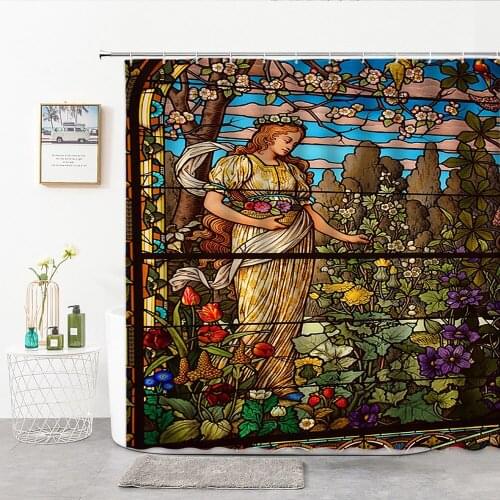 Shower Curtain 3D Print Art Stained Glass Man Woman Animals Bathroom Curtain Polyester Bath Screens Home Decoration With Hook