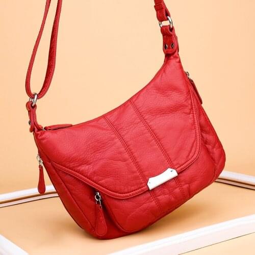 Ladies Messenger Bag New Large Soft Bag Casual Women Bag Purse Wash Pu Leather Shoulder Bag Handbags Adjustable Women Pocket Bag