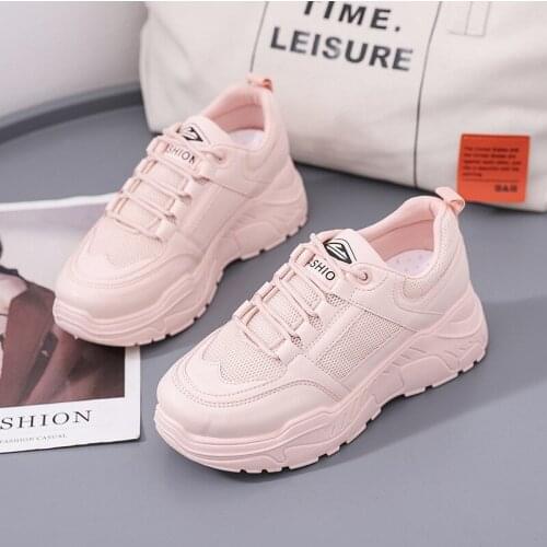 Womens Vulcanized Shoes 2020 Autumn New White Shoes Solid Color Sports Platform Breathable Running Trend Casual Shoes Women