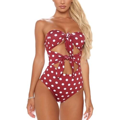 Polka Dot Hollow Out Swimwear Women One Piece Swimsuit Bow Knot Push Up Monokini Female Brazilian Bathing Suits Beach Wear