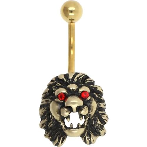 JHJT 1pc Sexy Navel Belly Button Ring Belly Piercing Roaring Lion Head Gold PVD Steel Body Jewelry Barbell Women Accessories
