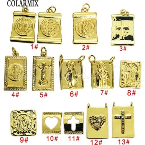 10 pieces mix religion pendants San Benito pendants rectangle charm for jewrelry making golden filled jewelry