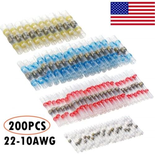 200PCS Waterproof Solder Seal Sleeve Splice Terminals Heat Shrink Electrical Wire Butt Connectors Kit Assortment 10-26AWG