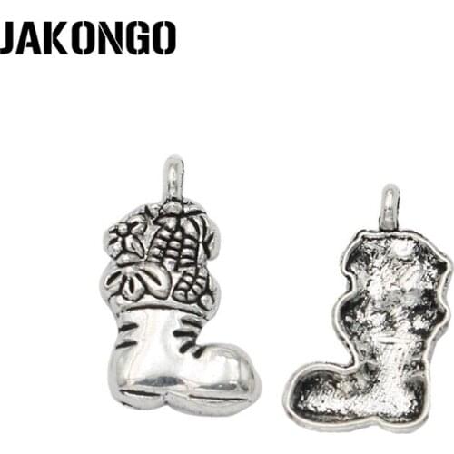 30PCS Antique Silver Plated Christmas Boot Charms Pendants for Bracelet Jewelry Making DIY Handmade Craft 20x12mm