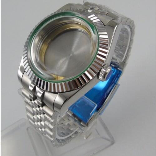 39mm Stainless Steel Domed Glass Watch Case Jubilee Fit ETA 2836 MIYOTA 8215 MOVEMENT