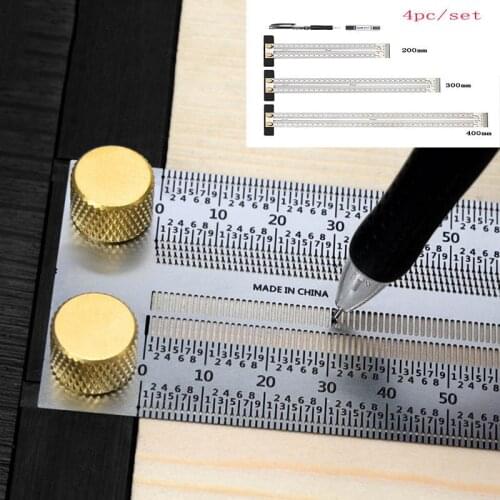 4pc/set Precision Marking T-Rule T Square 200/300/400MM Stainless Steel Hole Scribing Gauge Carpenter Measuring Woodworking Tool