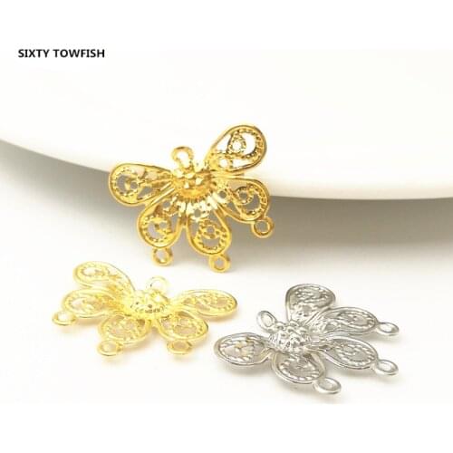 30 pieces/lot 22x18mm Gold color/White K Metal Base Setting DIY Components Butterfly With Holes Filigree Flowers Slice Charms