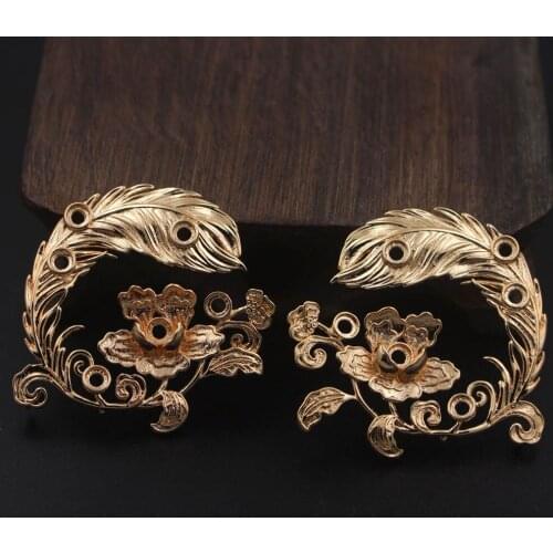 6pairs Brass Casted Phoenix Long Tail Flower Charms Pendant Connector High Quality Gold Color For DIY Crafts Jewelry Accessories