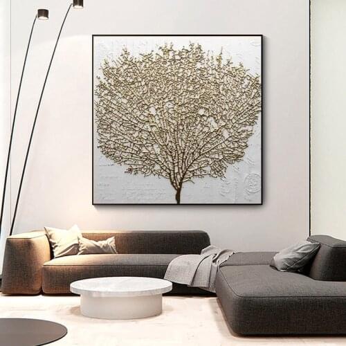 Abstract Golden Big Tree Wall Art Canvas Painting Modern Minimalist Posters and Prints Living Room Decoration Painting