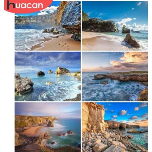 HUACAN 5D Diy Diamond Painting Seaside Scenery Diamond Mosaic Stone Cross Stitch Wall Art Decoration For Home