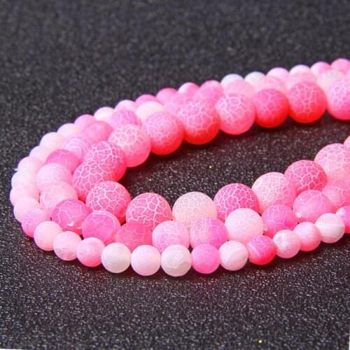 Natural Stone Matte Agates Beads 6 8 10 12mm Frost Round Cracked Fuchsia Onyx Beads for DIY Jewelry Making Bracelet Necklace