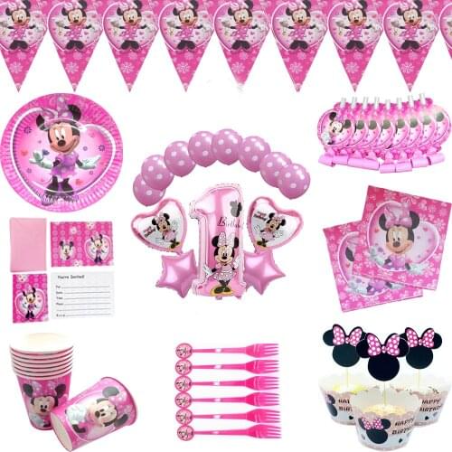 1st Happy Birthday Disney Minnie Anniversary Party Supplies Minnie Mouse Birthday Banner Decor for Gilrs Birthday Party decor