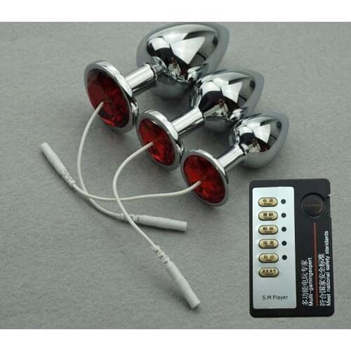 Electric Shock Pulse Therapy Massage Accessories & Remote Control Solid Metal Butt Anal Vaginal Plug Electrical Stimulation O35