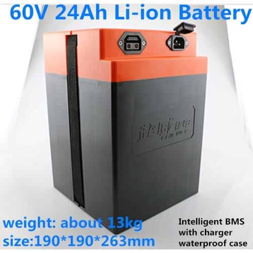 GTK waterproof case 60V 24Ah lithium-ion battery pack with strong BMS for 2400W electric scooter e-bike+67.2V 3A charger