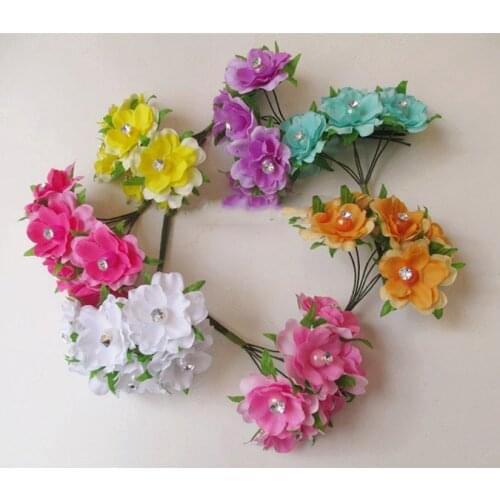 Artificial flowers head 919 Plum with diamond wreath brooch diy small bouquet silk flower artificial flower decoration 3CM