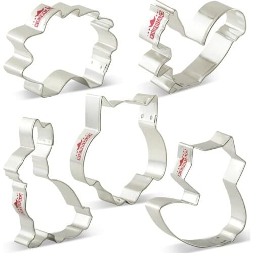 KENIAO Woodland Cookie Cutters Set - 5 Piece - Hedgehog, Fox, Owl, Rabbit and Squirrel animal Cookie Cutters - Stainless Steel