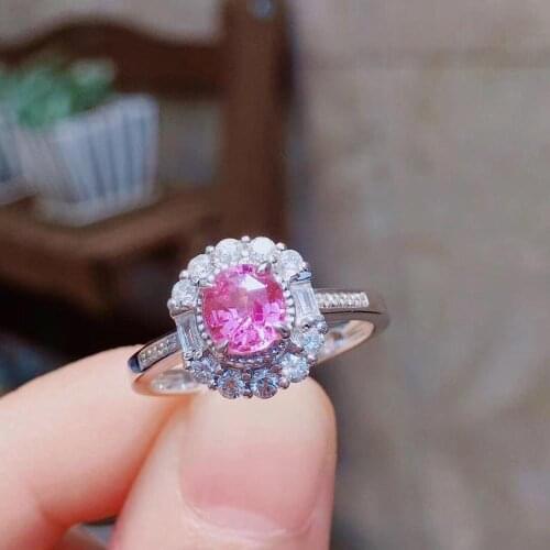 H704 Pink Sapphire Ring Real Pure 18 K Natural Pink Sapphire Gemstones 0.88ct Diamonds Stone Female Ring