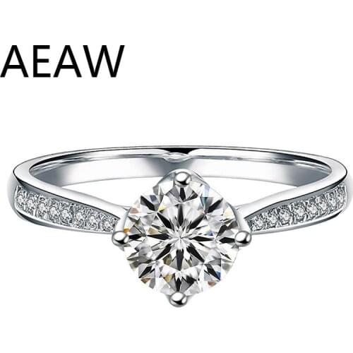 Au 750 Genuine Woman Engagement Ring 6.50mm Lab Diamond with Moissanite Jewelry Solid 18K White Gold Ring Classic Lady Jewelry