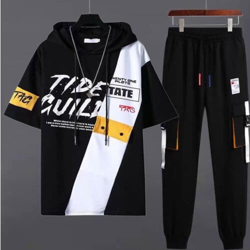 Spring Summer Mens Sets Fashion Hip Hop Hooded Sweatshirt Men+Casual Jogger Elastic Waist Trousers Men Clothing Tracksuit Sets