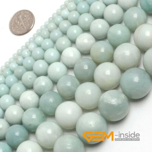 Gem-inside 8mm 10mm 12mm Round Blue Amazonite Beads Natural Stone Beads DIY Loose Beads For Jewelry Making Strand 15" Wholesale