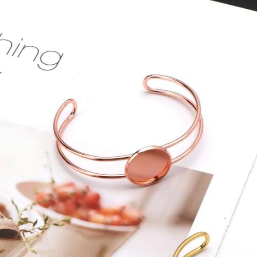 Brass Bezel Tray Blank Cuff Bracelet with 20mm Round Cabochon Jewelry Making
