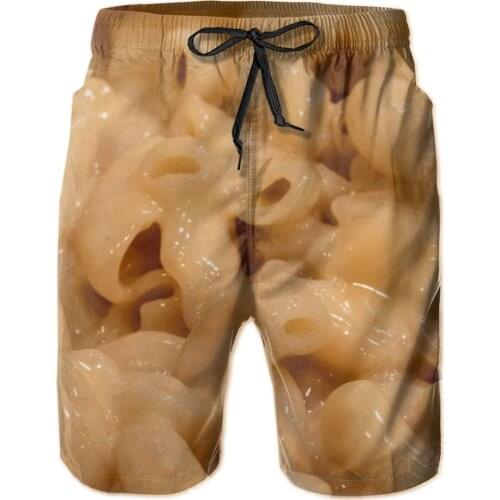 Summer Men Beach Short Breathable Quick Dry Humor Graphic Sausage Party,Food Full Printed Loose Macaroni Male Shorts