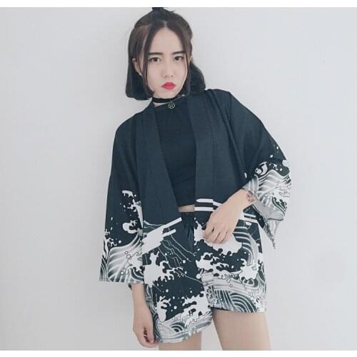 Summer women thin Sun protection jacket Dragon Print Cardigan Japanese Harajuku style loose kimono Student Couple Coat Bathrobes