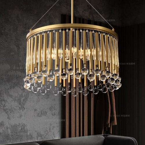 Copper crystal chandelier living room lamp post-modern luxury light in the bedroom Hong Kong-style study restaurant lamps
