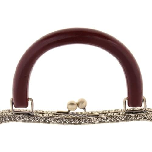 Metal Purse Frame with Wooden Handle Bead Kiss Clasp for Coin Bag DIY Crafts