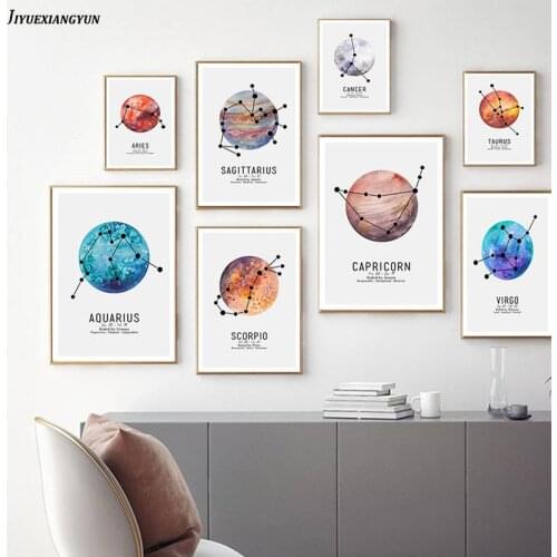 12 Zodiac Wall Painting Canvas Art Print Signs Constellation And Planet Pictures For Home Design Posters And Prints Living Room