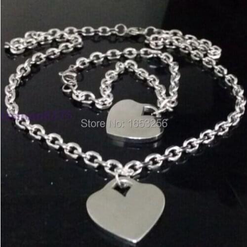 New Fashion Jewelry Set womens stainless steel Cross Rolo chain heart charms bracelet and necklace