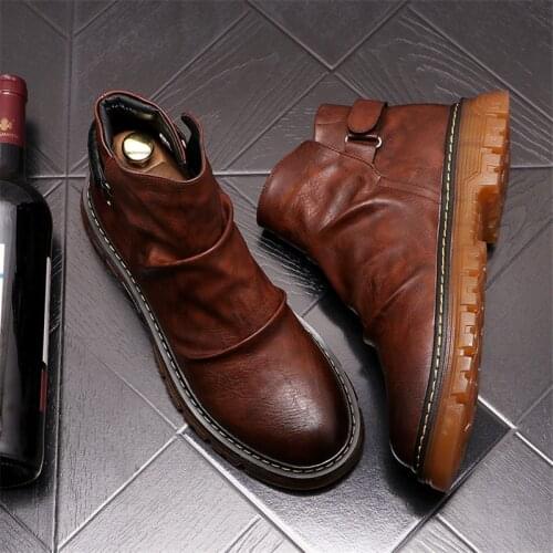 Autumn Retro Style Men Martin Shoes Flats Chelsea Ankle Boots Zapatillas Hombre