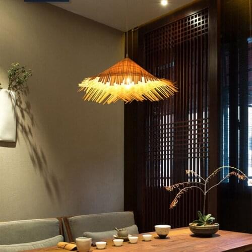 Bamboo Woven Pendant Light Antique Bamboo Art Pendant Lamp Bird Cage Hotel Restaurant Hanging Lamp Straw Hat Hanging Lights