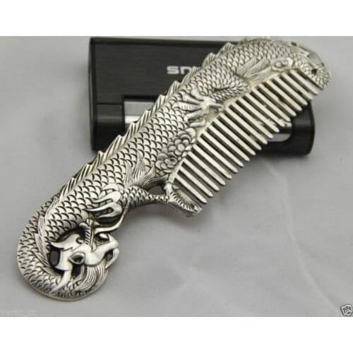 Old Collectibles Decorated Miao Silver Handwork Carved dragon Elegant Comb decoration
