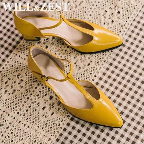 Will&Zest Yellow Pumps T-Strap Patent Leather Heels Drag Queen Shoes Burgundy Chunky Mary Jane Parkside Block Sandals Women 2020