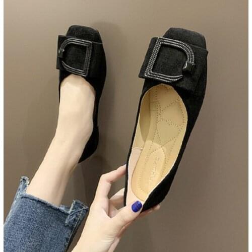 Single shoes womens flat bottom 2020 autumn womens square toe retro shallow mouth flat bottom Korean soft sole grandma shoes