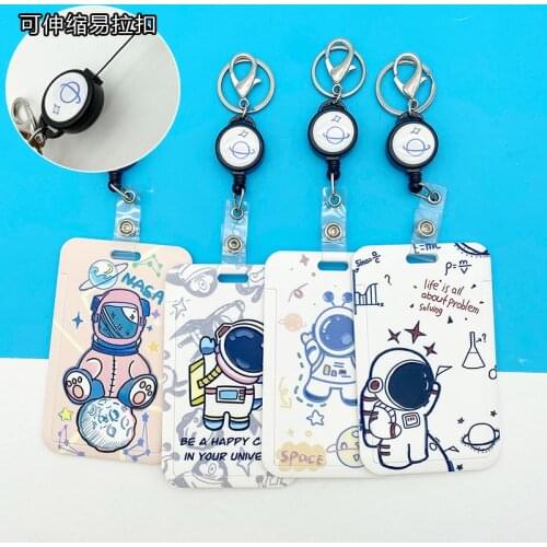 Cartoon Astronaut Retractable Keychain ID Card Holder Card Protective Cover Card Holder Lanyard