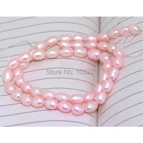 Pearl Jewelry One Full Strand Rice Pink Pure Freshwater Pearl 6-7mm About 15 Inch Strand
