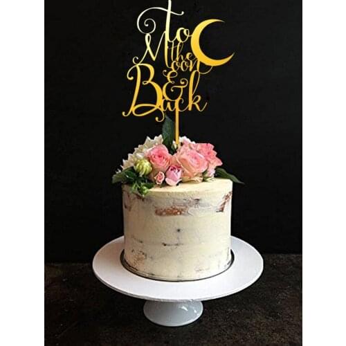 "to the moon and back " mirror gold acrfylic cake toppers for wedding party birthday party DIY cake decorations supplies